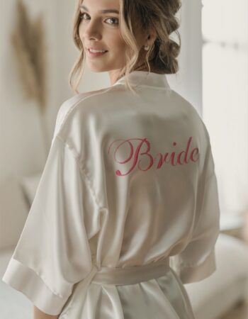 Bride Nakışlı Gelin Sabahlığı Canlı Pembe