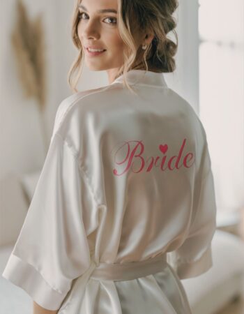 Kalpli Bride Nakışlı Gelin Sabahlığı Canlı Pembe