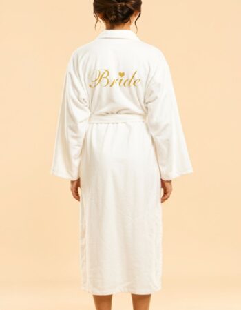 Kalpli Bride Nakışlı Uzun Bornoz Gold