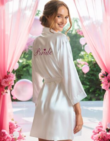 Kalpli Bride Nakışlı Gelin Sabahlığı Fuşya