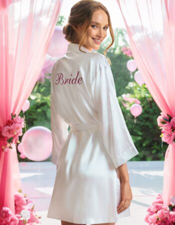 Bride Nakışlı Gelin Sabahlığı Fuşya