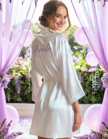 Bride Nakışlı Gelin Sabahlığı Lila