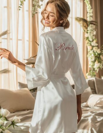 Bride Nakışlı Gelin Sabahlığı Gül Kurusu