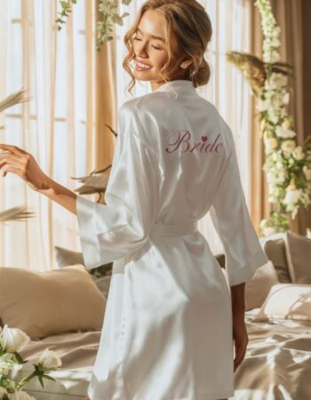 Kalpli Bride Nakışlı Gelin Sabahlığı Gül Kurusu