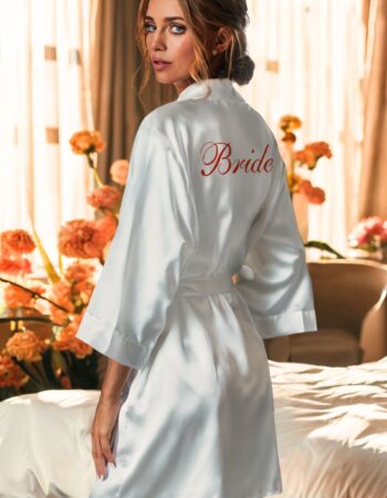 Bride Nakışlı Gelin Sabahlığı Turuncu