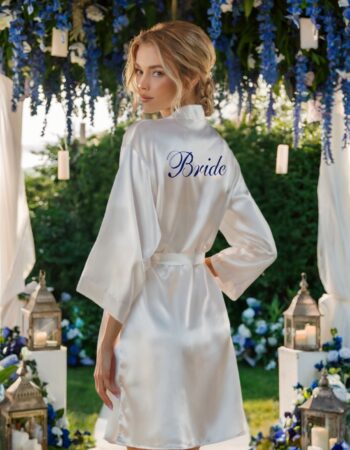 Bride Nakışlı Gelin Sabahlığı Lacivert