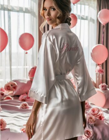Bride Nakışlı Gelin Sabahlığı Şeker Pembe