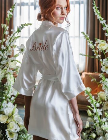 Kalpli Bride Nakışlı Gelin Sabahlığı Fındık Kahve