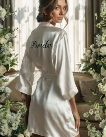 Bride Nakışlı Gelin Sabahlığı Siyah