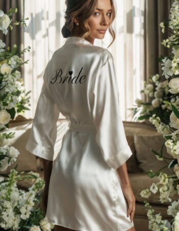 Kalpli Bride Nakışlı Gelin Sabahlığı Siyah