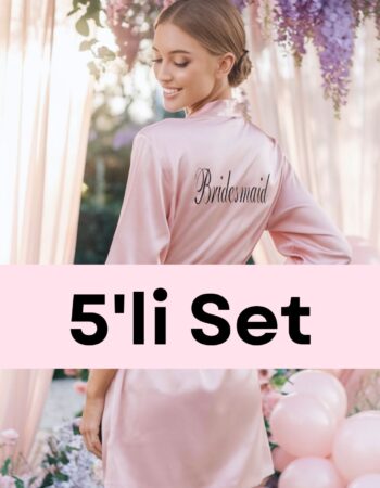 5li Set Bridesmaid Nakışlı Nedime Sabahlığı Pudra
