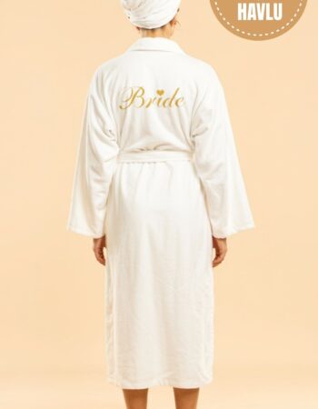 Bornoz & Havlu 2’li Set –  Gold Kalpli Bride Nakışlı