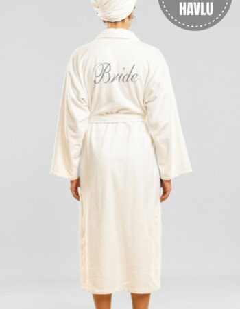 Bornoz & Havlu 2’li Set –  Gümüş Bride Nakışlı