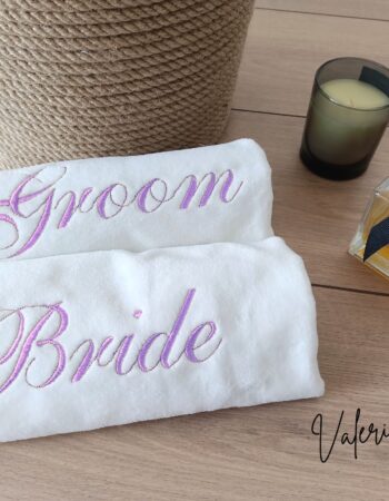 Bride & Groom Lila Nakışlı El Havlusu 2’li Set