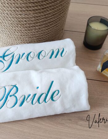 Bride & Groom Mavi Nakışlı El Havlusu 2’li Set