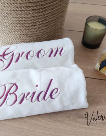 Bride & Groom Fuşya Nakışlı El Havlusu 2’li Set
